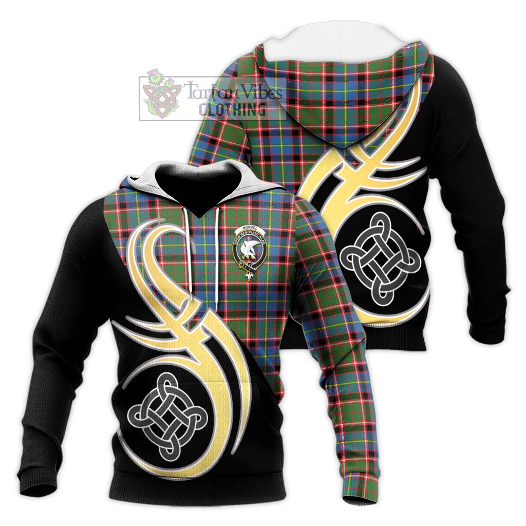 Tartan Vibes Clothing Norvel Tartan Knitted Hoodie with Family Crest and Celtic Symbol Style