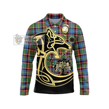 Norvel Tartan Long Sleeve Polo Shirt with Family Crest Celtic Wolf Style