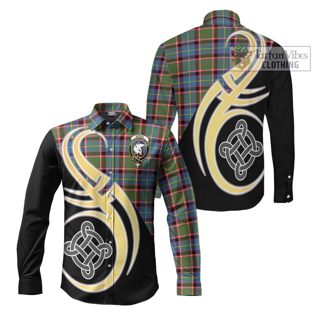 Tartan Vibes Clothing Norvel Tartan Long Sleeve Button Shirt with Family Crest and Celtic Symbol Style