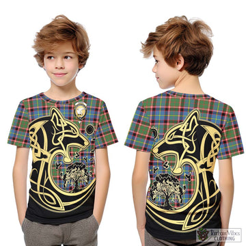 Norvel Tartan Kid T-Shirt with Family Crest Celtic Wolf Style