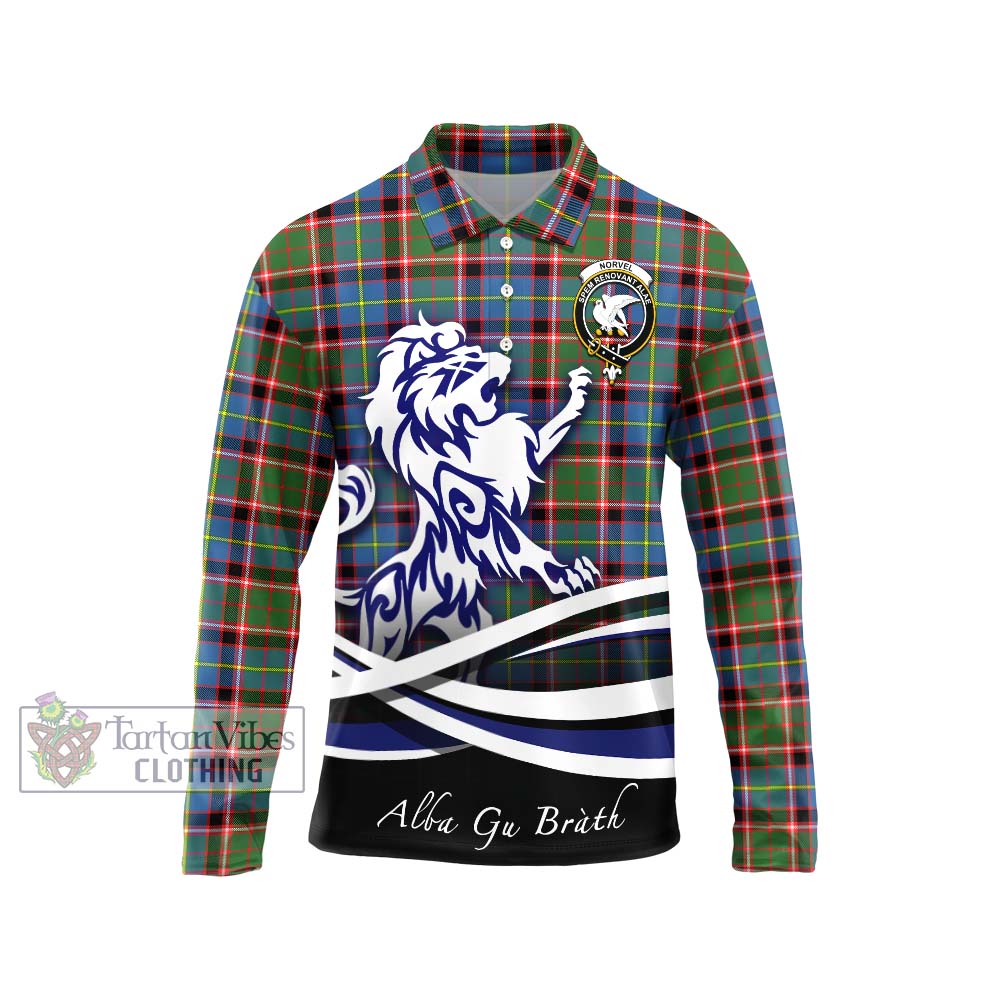 Tartan Vibes Clothing Norvel Tartan Long Sleeve Polo Shirt with Alba Gu Brath Regal Lion Emblem