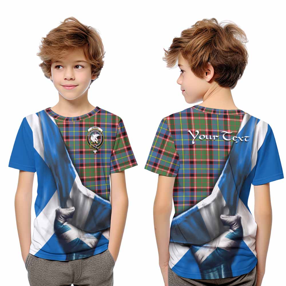 Tartan Vibes Clothing Norvel Tartan Kid T-Shirt with Family Crest Scotland Patriotic Style