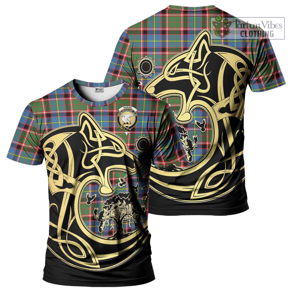 Tartan Vibes Clothing Norvel Tartan T-Shirt with Family Crest Celtic Wolf Style