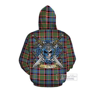 Norvel Tartan Cotton Hoodie with Family Crest Celtic Skull Style