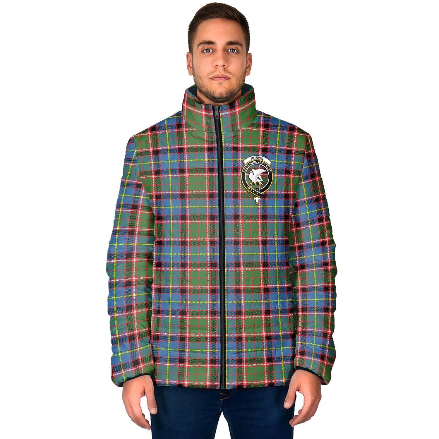 Norvel Tartan Padded Jacket with Family Crest - Tartan Vibes Clothing