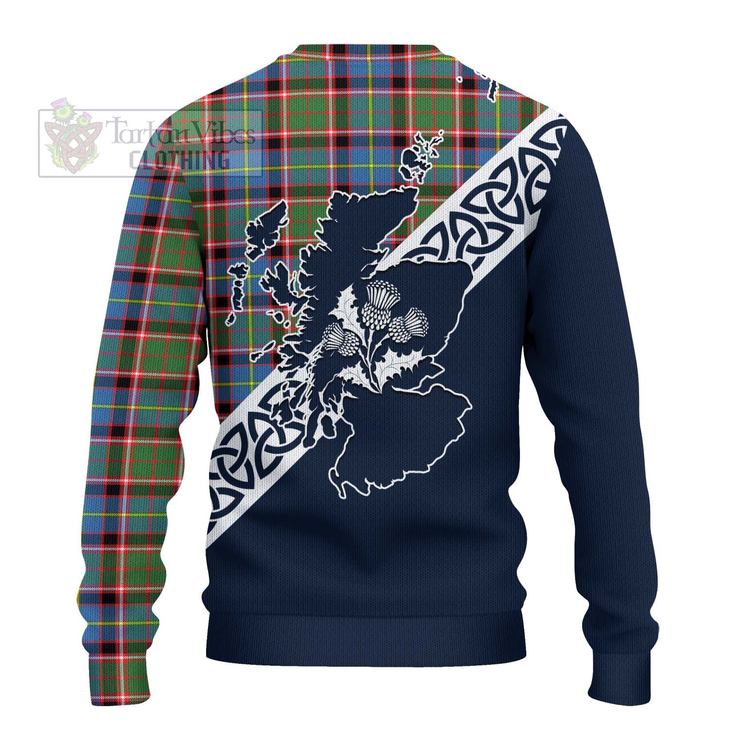 Tartan Vibes Clothing Norvel Tartan Knitted Sweater Featuring Thistle and Scotland Map