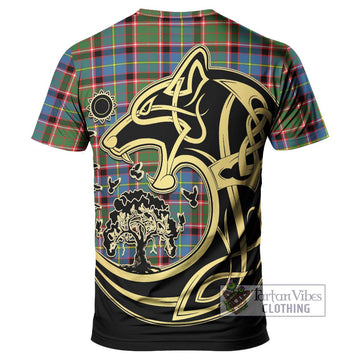 Norvel Tartan T-Shirt with Family Crest Celtic Wolf Style