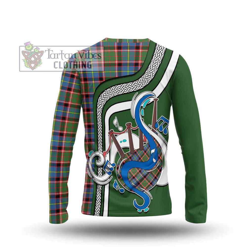 Tartan Vibes Clothing Norvel Tartan Long Sleeve T-Shirt with Epic Bagpipe Style