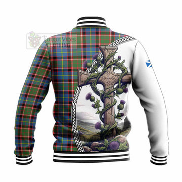 Norvel Tartan Baseball Jacket with Family Crest and St. Andrew's Cross Accented by Thistle Vines - Tartan Vibes Clothing