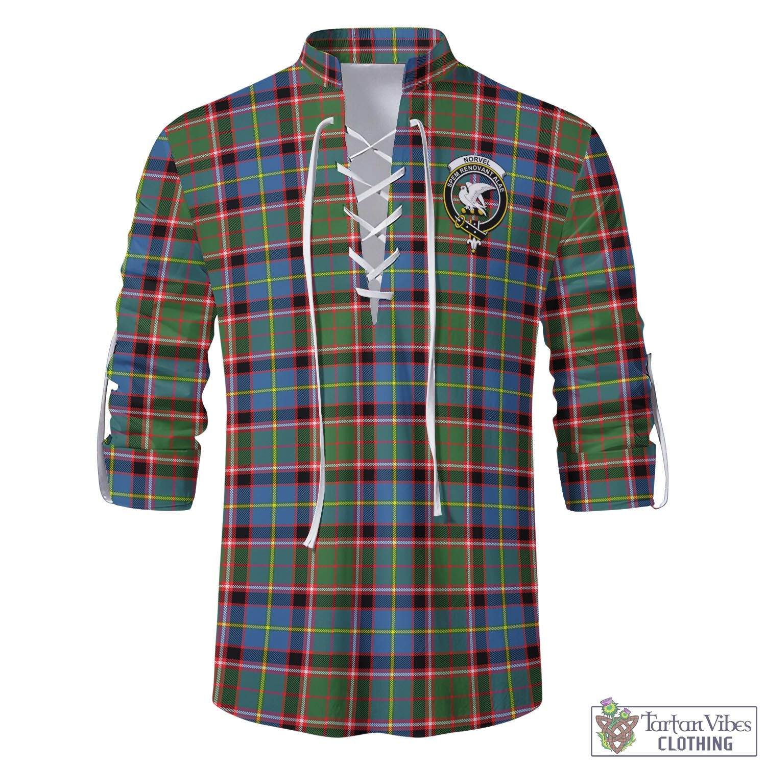 Tartan Vibes Clothing Norvel Tartan Men's Scottish Traditional Jacobite Ghillie Kilt Shirt with Family Crest