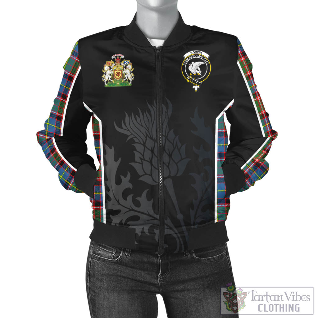 Tartan Vibes Clothing Norvel Tartan Bomber Jacket with Family Crest and Scottish Thistle Vibes Sport Style