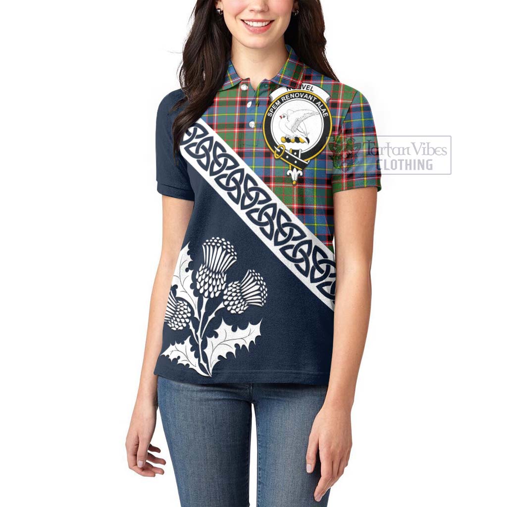 Tartan Vibes Clothing Norvel Tartan Women's Polo Shirt Featuring Thistle and Scotland Map