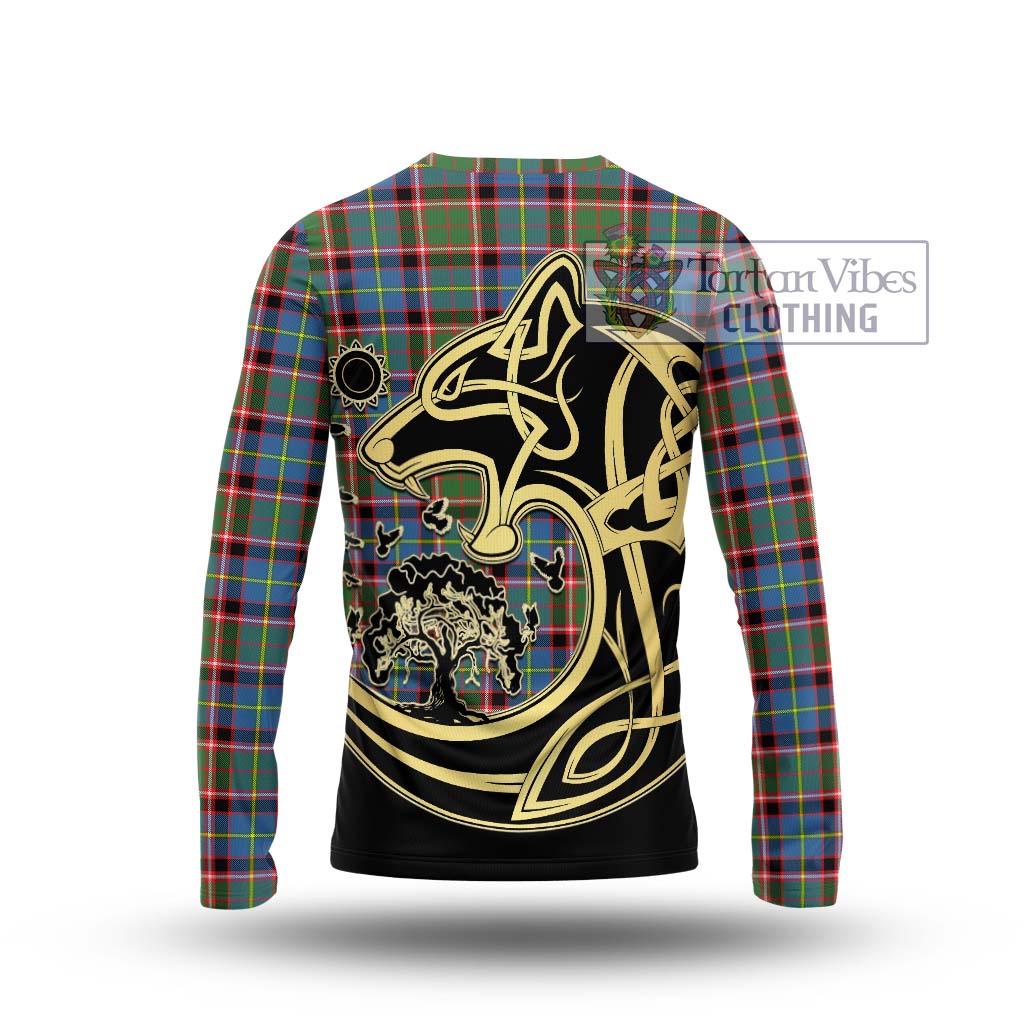 Tartan Vibes Clothing Norvel Tartan Long Sleeve T-Shirt with Family Crest Celtic Wolf Style