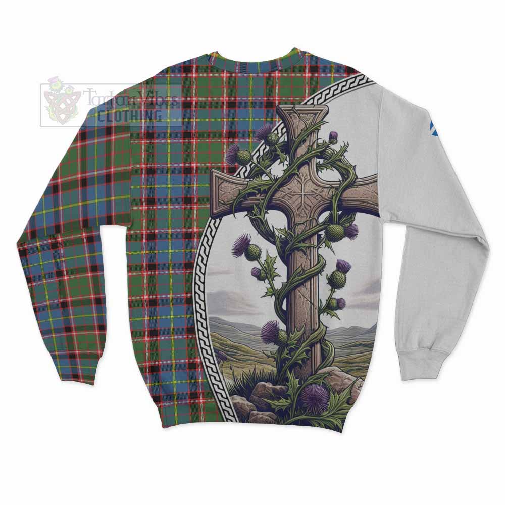 Tartan Vibes Clothing Norvel Tartan Sweatshirt with Family Crest and St. Andrew's Cross Accented by Thistle Vines