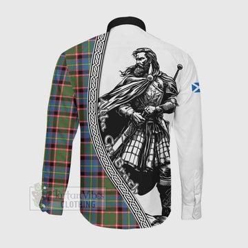 Norvel Tartan Clan Crest Long Sleeve Button Shirt with Highlander Warrior Celtic Style