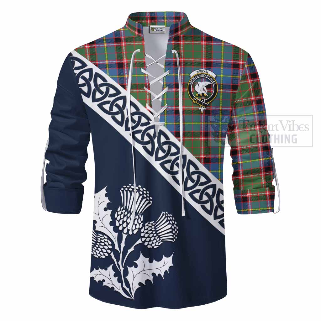 Norvel Tartan Ghillie Kilt Shirt Featuring Thistle and Scotland Map - Tartan Vibes Clothing
