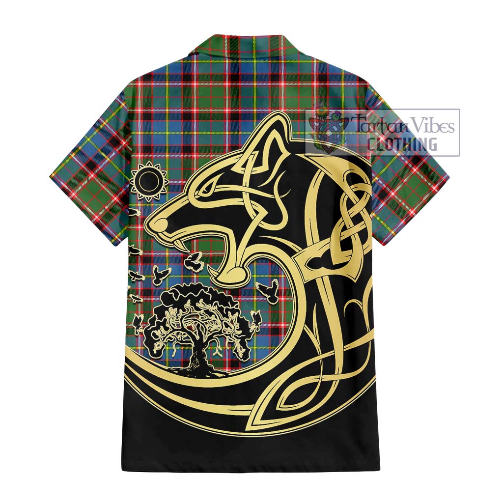 Tartan Vibes Clothing Norvel Tartan Short Sleeve Button Shirt with Family Crest Celtic Wolf Style