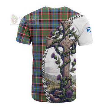 Norvel Tartan Cotton T-shirt with Family Crest and St. Andrew's Cross Accented by Thistle Vines