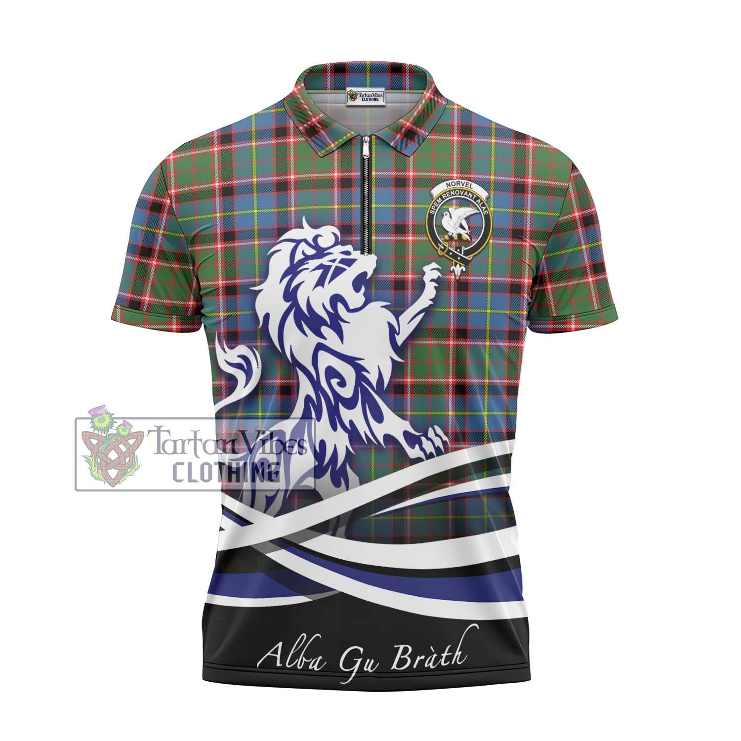 Tartan Vibes Clothing Norvel Tartan Zipper Polo Shirt with Alba Gu Brath Regal Lion Emblem