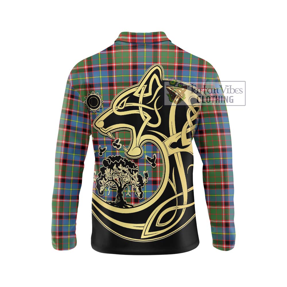 Tartan Vibes Clothing Norvel Tartan Long Sleeve Polo Shirt with Family Crest Celtic Wolf Style