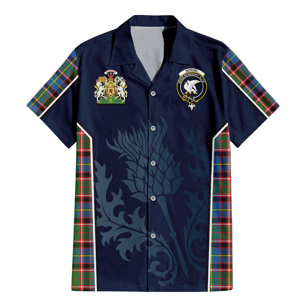 Tartan Vibes Clothing Norvel Tartan Short Sleeve Button Up Shirt with Family Crest and Scottish Thistle Vibes Sport Style