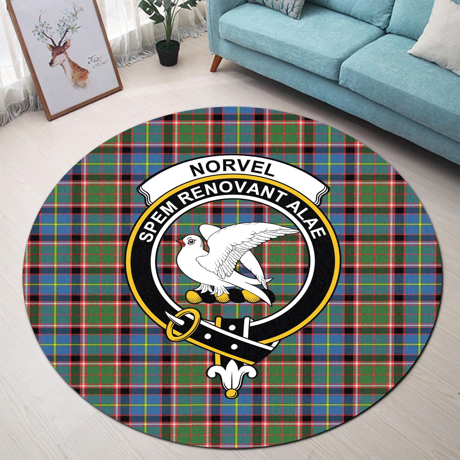 norvel-tartan-round-rug-with-family-crest