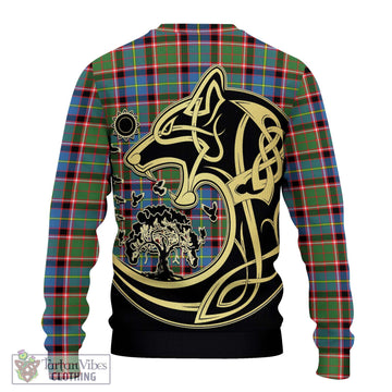 Norvel Tartan Knitted Sweater with Family Crest Celtic Wolf Style