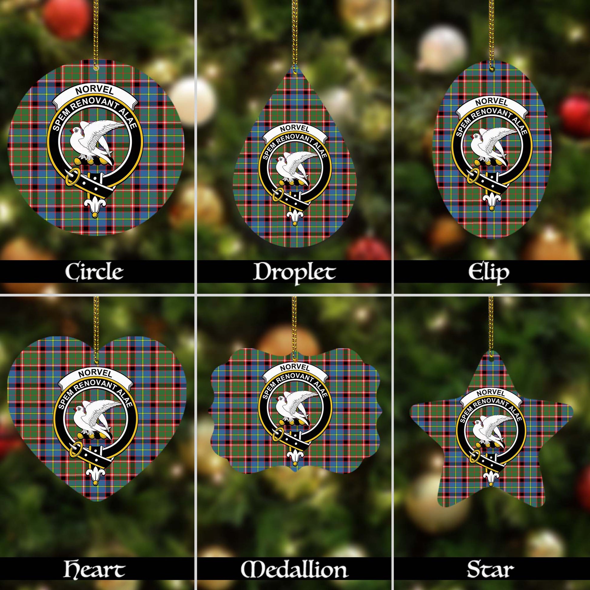 Norvel Tartan Christmas Ornaments with Family Crest - Tartanvibesclothing