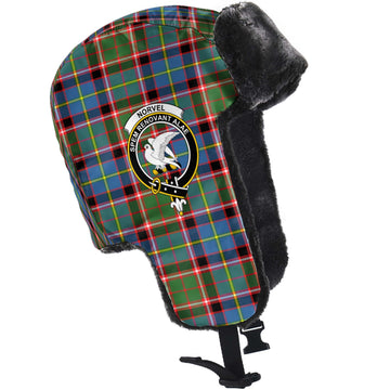 Norvel Tartan Winter Trapper Hat with Family Crest