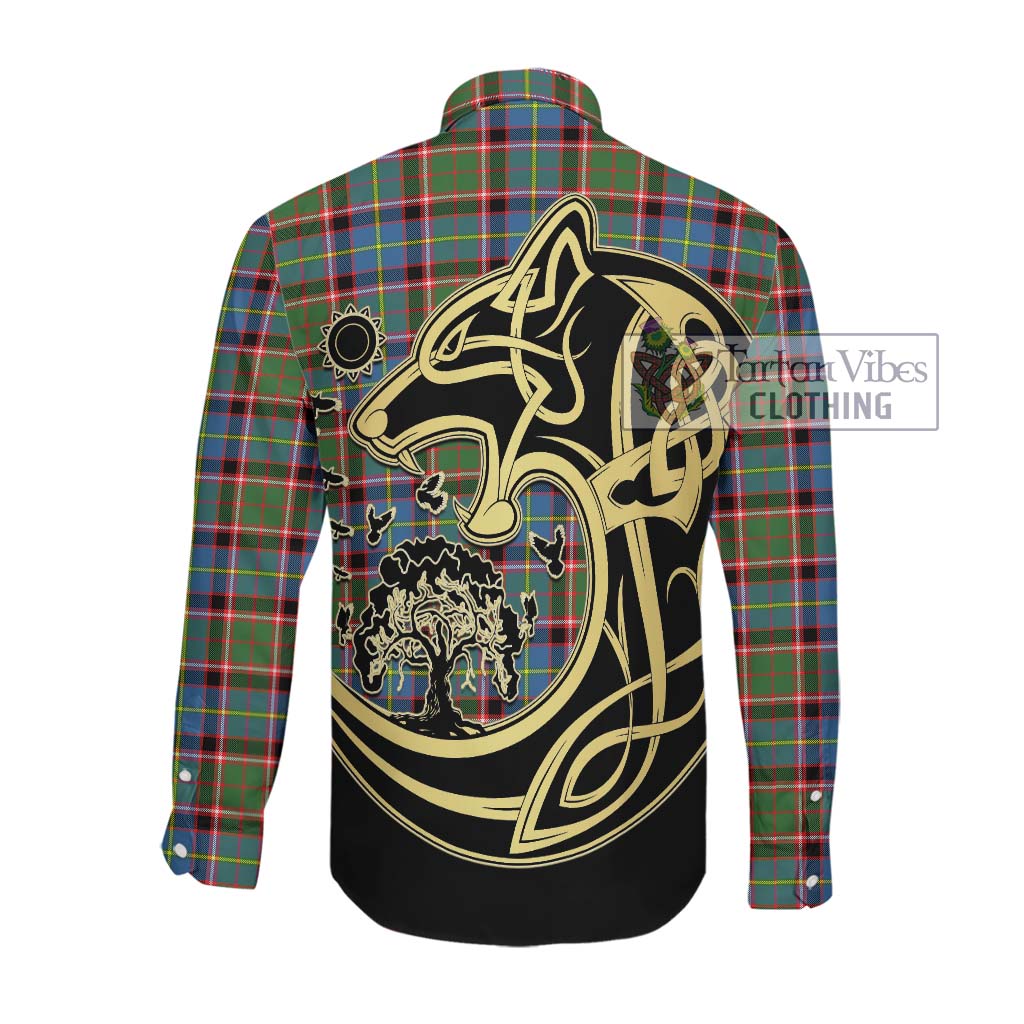 Tartan Vibes Clothing Norvel Tartan Long Sleeve Button Shirt with Family Crest Celtic Wolf Style