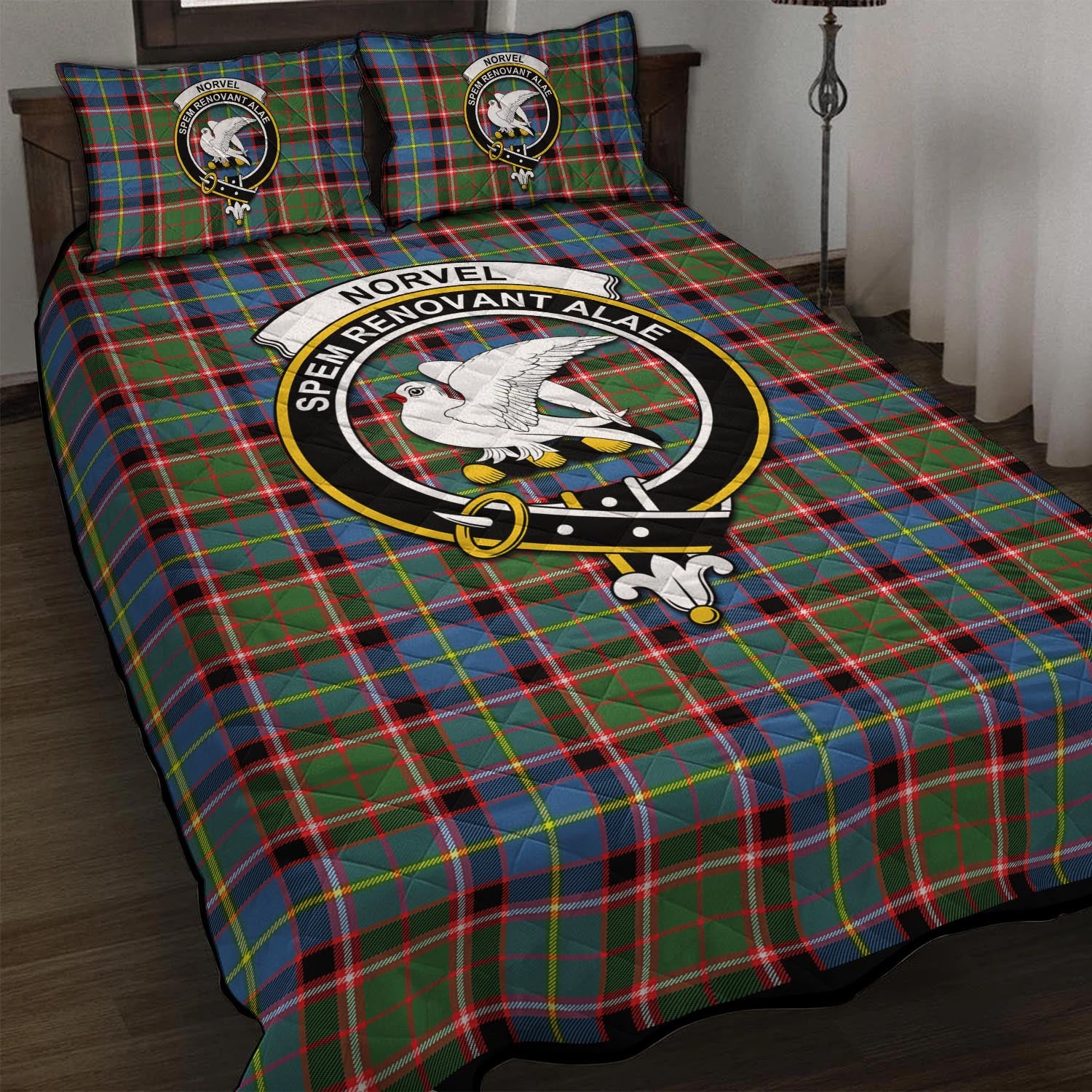 Norvel Tartan Quilt Bed Set with Family Crest