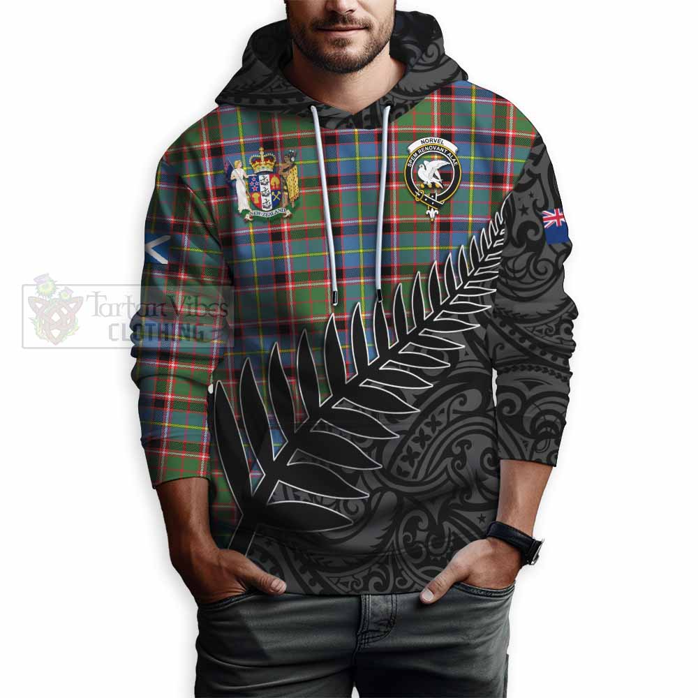 Tartan Vibes Clothing Norvel Crest Tartan Hoodie with New Zealand Silver Fern Half Style