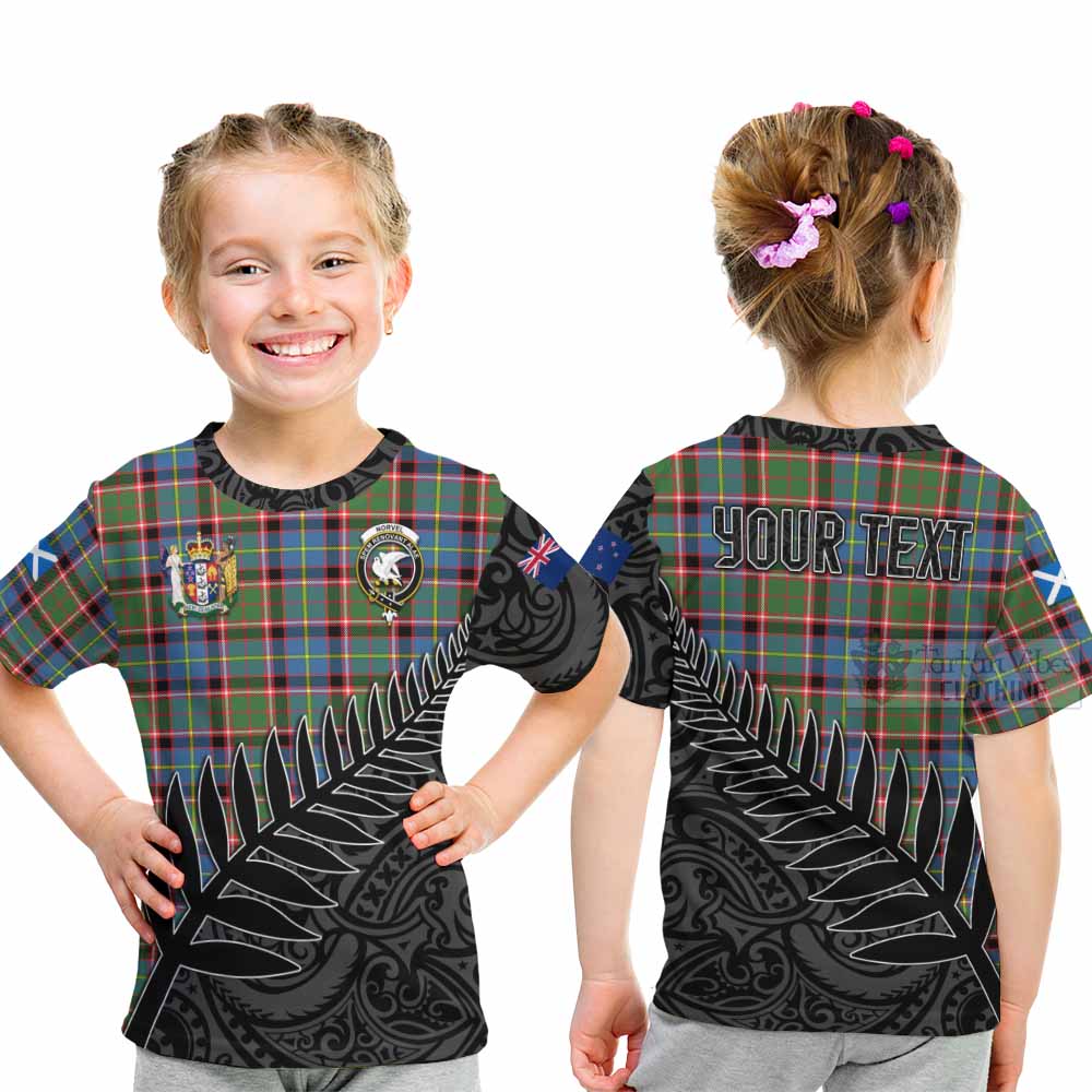 Tartan Vibes Clothing Norvel Crest Tartan Kid T-Shirt with New Zealand Silver Fern Half Style