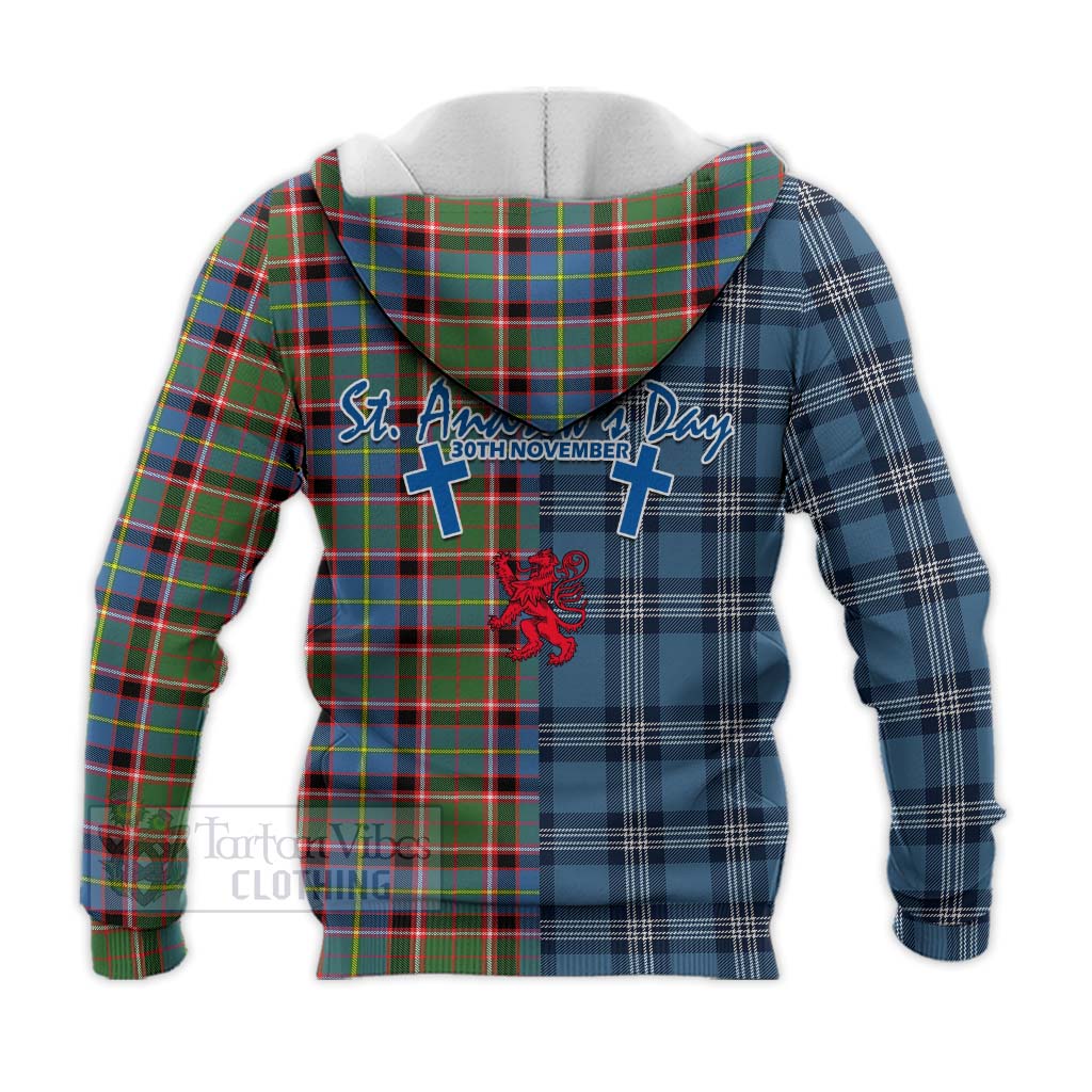 Tartan Vibes Clothing Norvel Tartan Knitted Hoodie Happy St. Andrew's Day Half Tartan Style