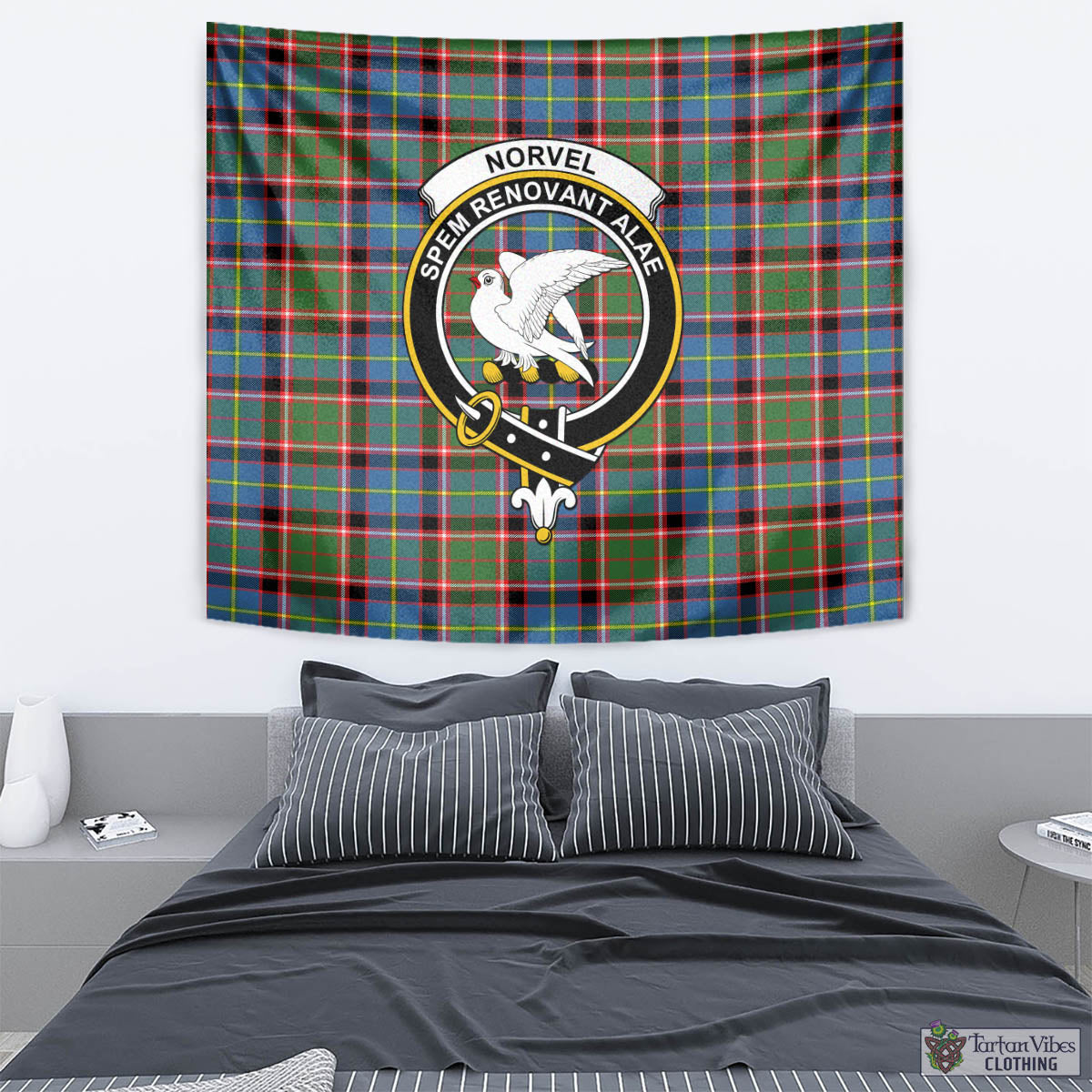 Tartan Vibes Clothing Norvel Tartan Tapestry Wall Hanging and Home Decor for Room with Family Crest