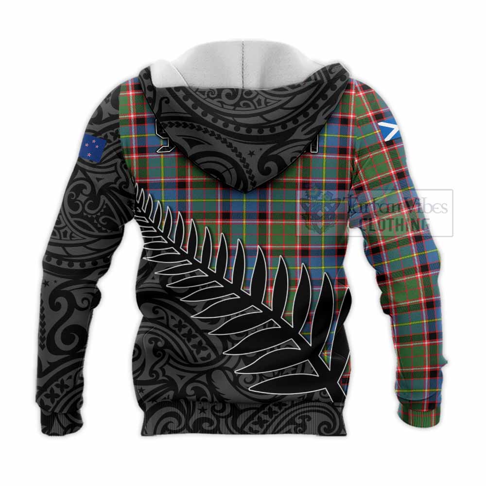 Tartan Vibes Clothing Norvel Crest Tartan Knitted Hoodie with New Zealand Silver Fern Half Style