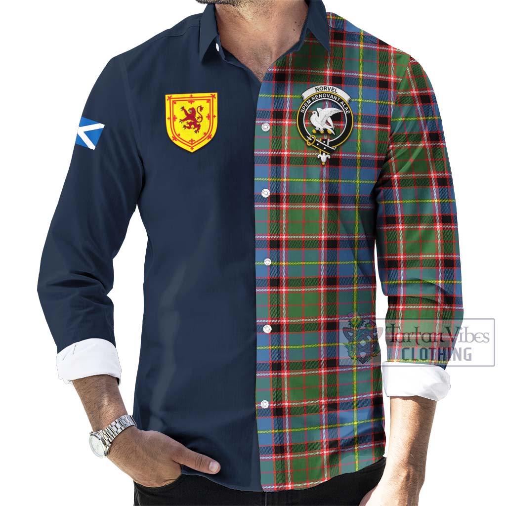 Tartan Vibes Clothing Norvel Tartan Long Sleeve Button Shirt with Scottish Lion Royal Arm Half Style