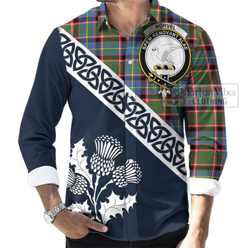 Norvel Tartan Long Sleeve Button Shirt Featuring Thistle and Scotland Map