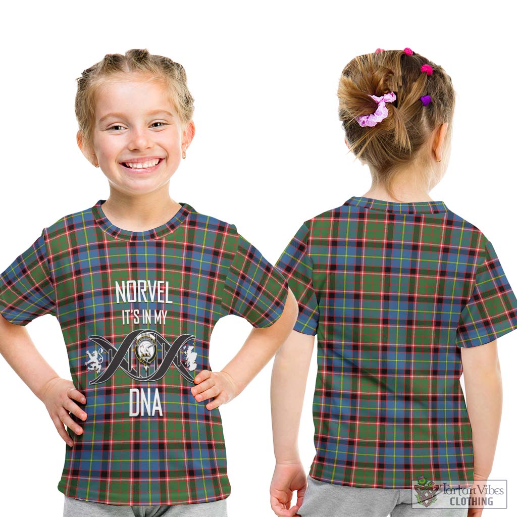 Tartan Vibes Clothing Norvel Tartan Kid T-Shirt with Family Crest DNA In Me Style