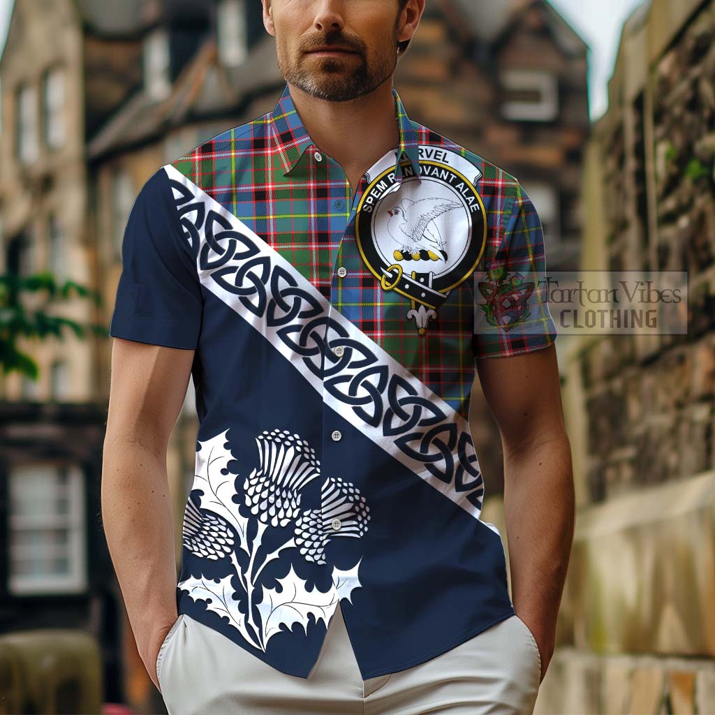 Tartan Vibes Clothing Norvel Tartan Short Sleeve Button Shirt Featuring Thistle and Scotland Map