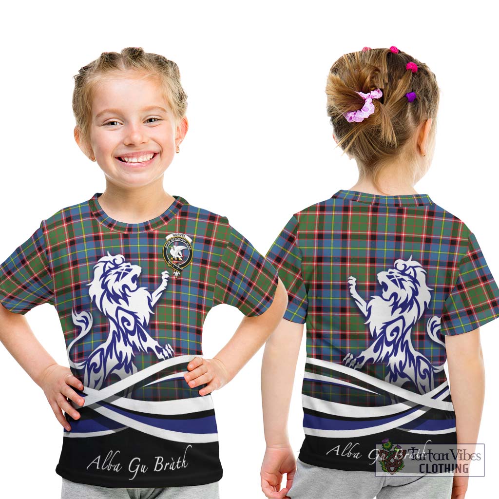 Tartan Vibes Clothing Norvel Tartan Kid T-Shirt with Alba Gu Brath Regal Lion Emblem