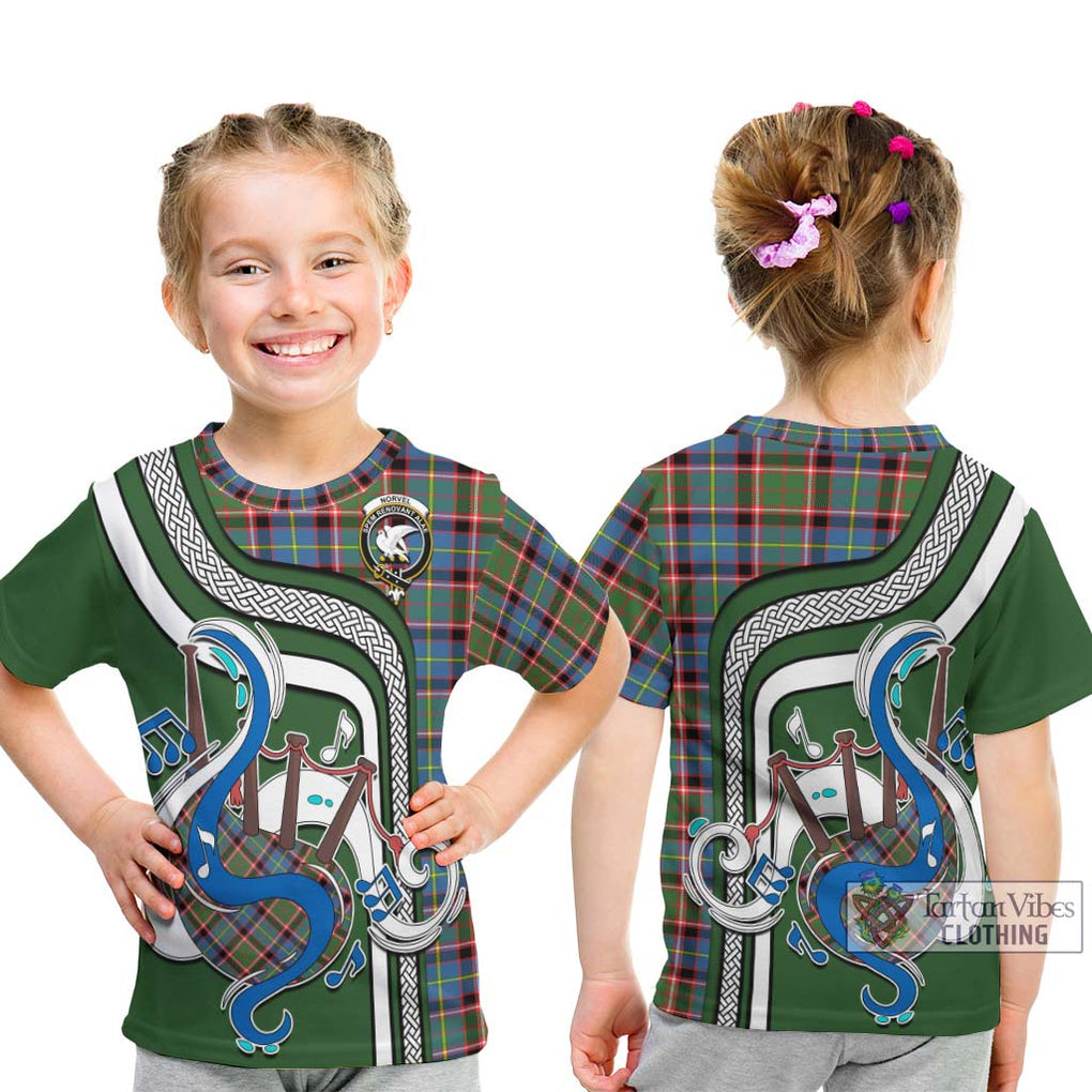 Tartan Vibes Clothing Norvel Tartan Kid T-Shirt with Epic Bagpipe Style