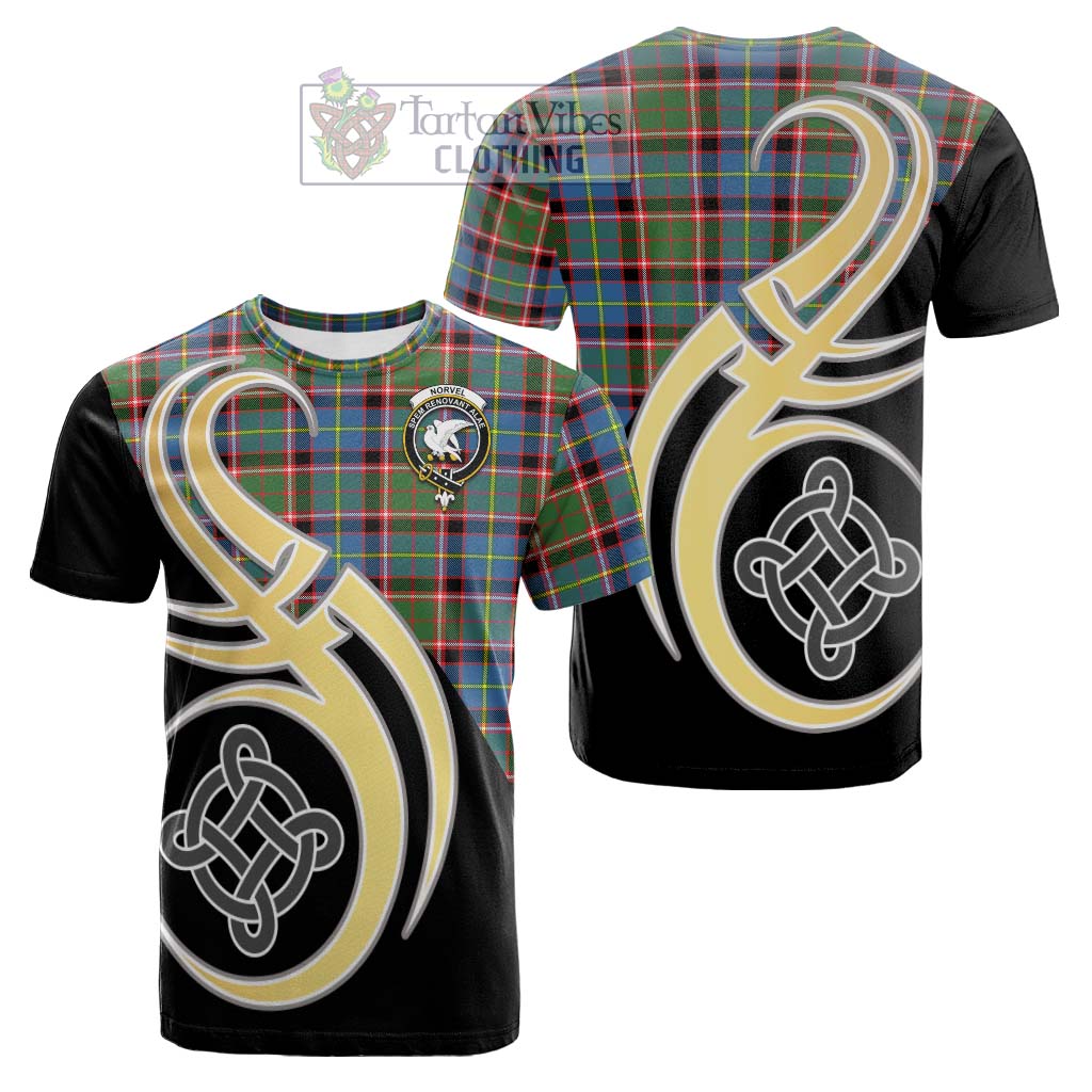 Tartan Vibes Clothing Norvel Tartan Cotton T-shirt with Family Crest and Celtic Symbol Style