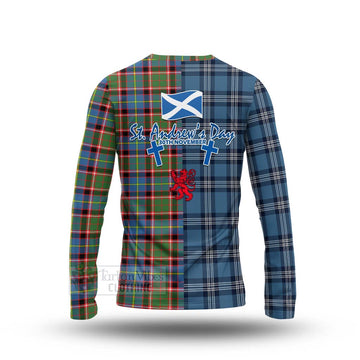 Norvel Tartan Long Sleeve T-Shirt Happy St. Andrew's Day Half Tartan Style - Tartan Vibes Clothing