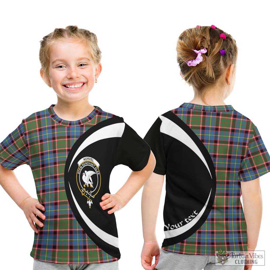 Tartan Vibes Clothing Norvel Tartan Kid T-Shirt with Family Crest Circle Style