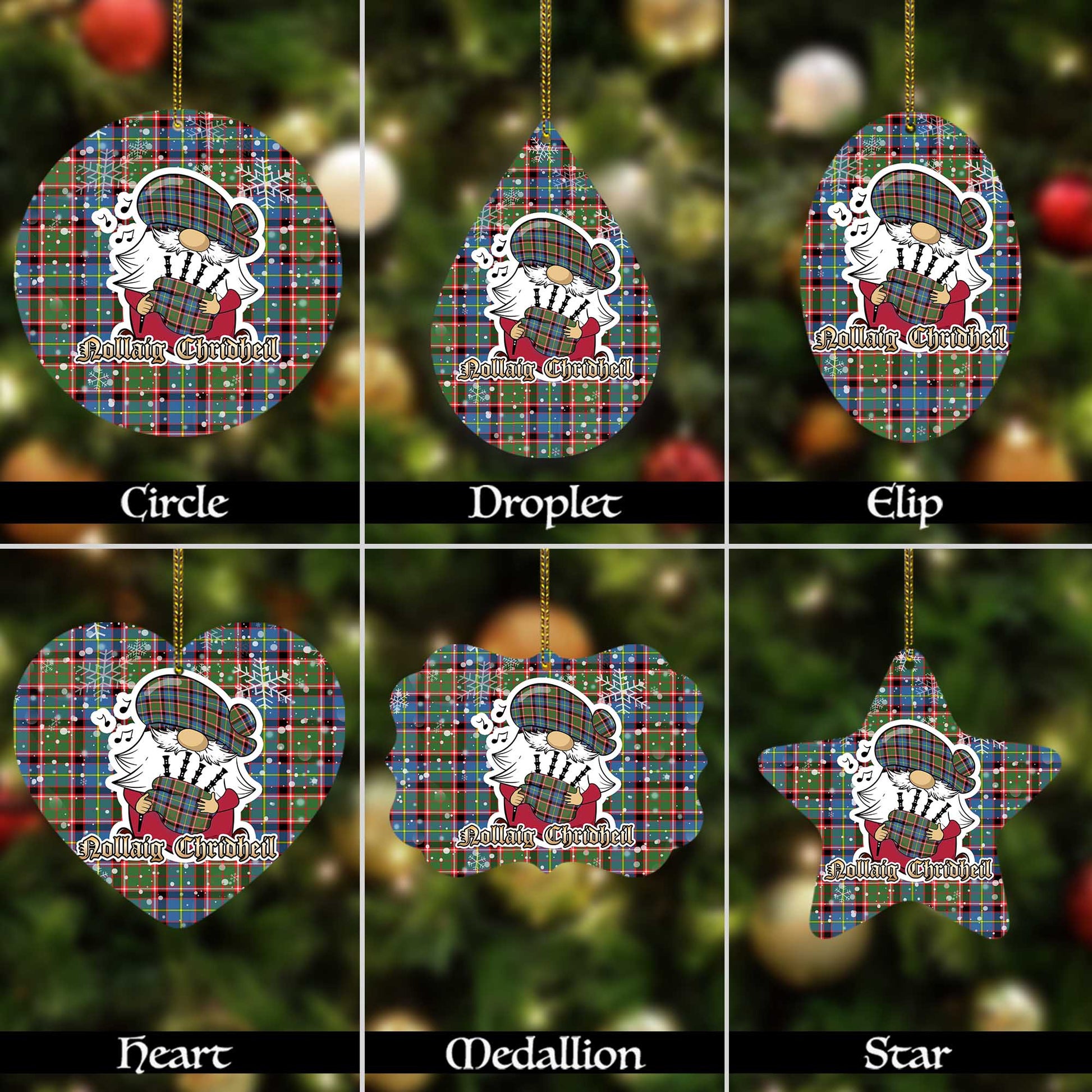 Norvel Tartan Christmas Ornaments with Scottish Gnome Playing Bagpipes Alumium - Tartanvibesclothing Shop