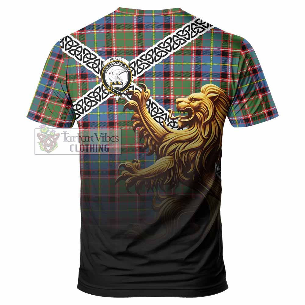 Norvel Crest Tartan T-Shirt with Golden Lion Emblem Celtic Style - Tartan Vibes Clothing