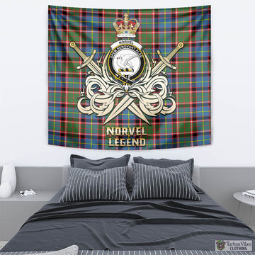 Norvel Tartan Tapestry with Clan Crest and the Golden Sword of Courageous Legacy
