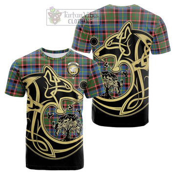 Norvel Tartan Cotton T-shirt with Family Crest Celtic Wolf Style