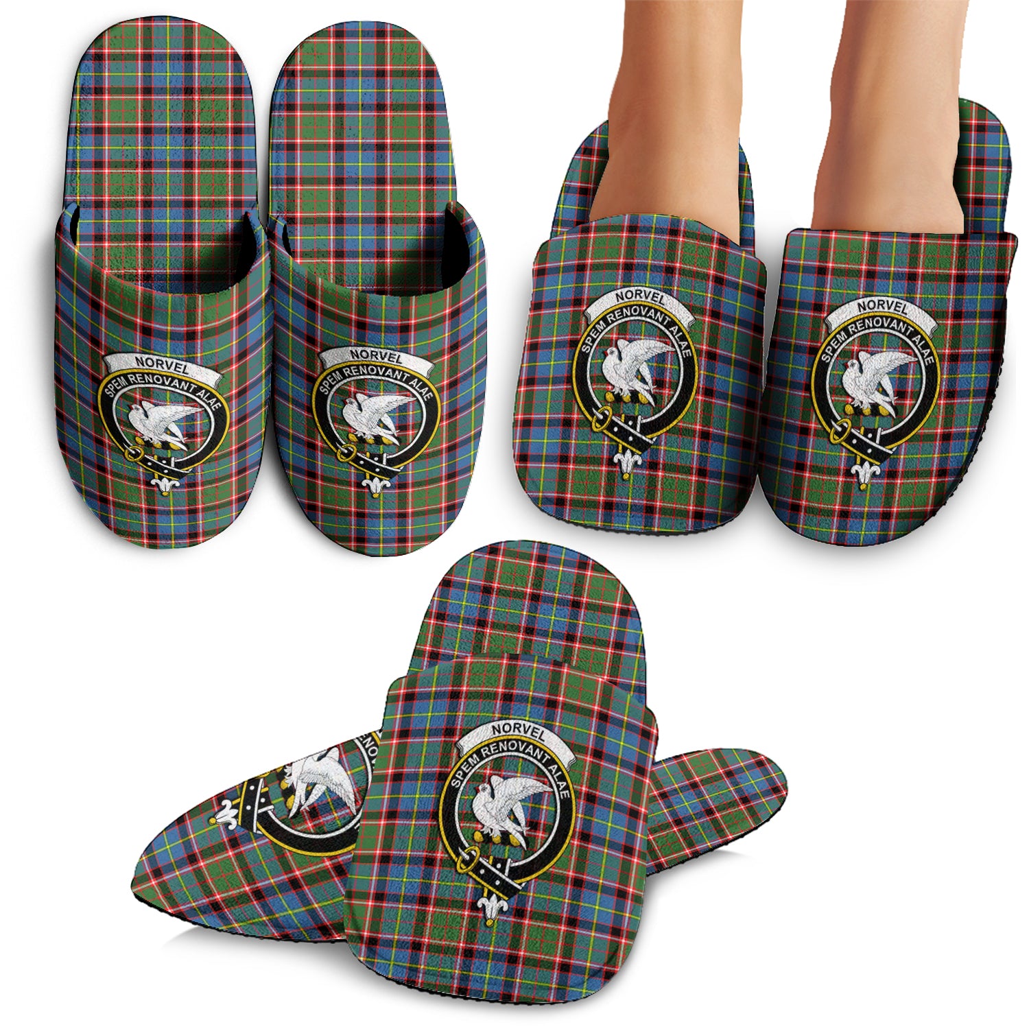 Norvel Tartan Home Slippers with Family Crest - Tartanvibesclothing Shop
